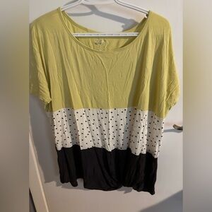 Maurices Yellow and Black Colorblock Polka Dot Tee
